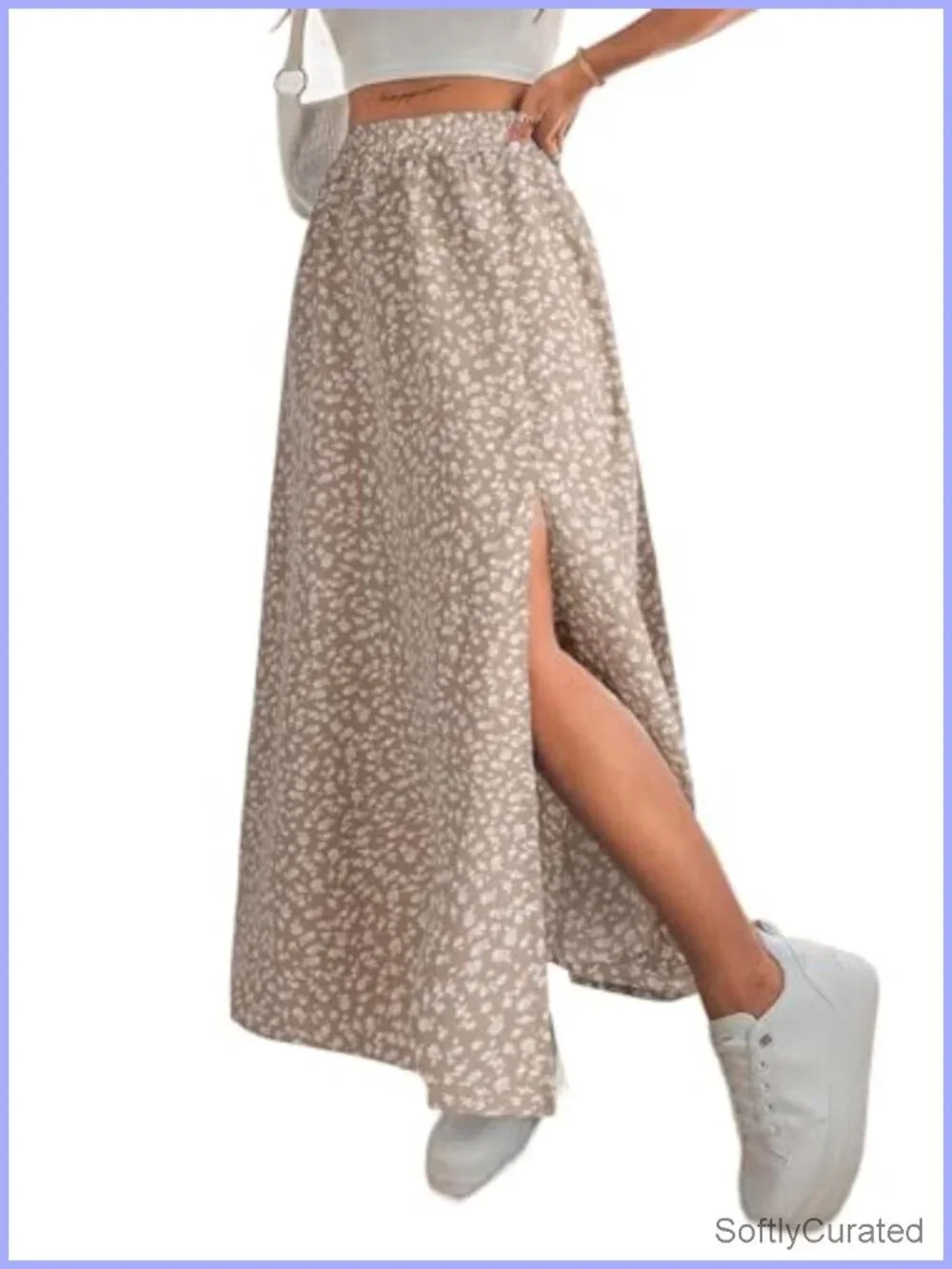Boho Floral Maxi Skirt with Side Slit High Waisted Lightweight Vacation